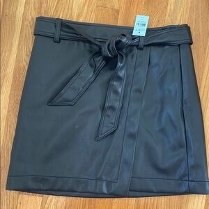 LOFT Faux Black Leather Wrap Mini Skirt with Tie Front